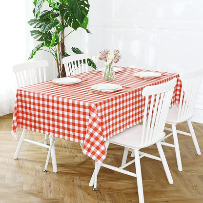 Romanstile Rectangle Vinyl Tablecloth, 100% Waterproof Buffalo Gingham Plastic Table Cloth, Heavy Duty Wipeable Checkered Table Covers for Outdoor, Camping, Picnic, Patio - 54 x 108, Red and White