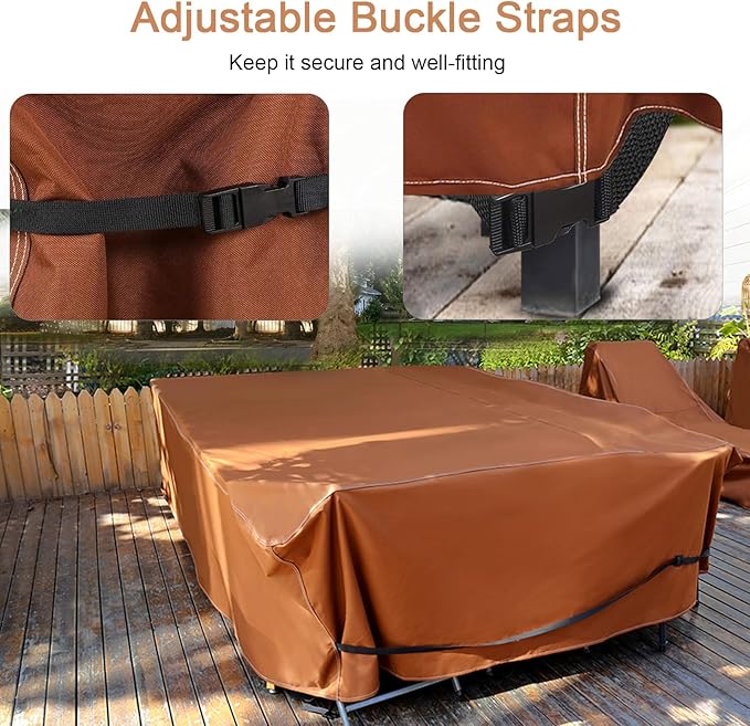 NettyPro Patio Table Cover Rectangle 125 x 84 Inches, 600D Heavy Duty Waterproof Outdoor Furniture Covers for Dining Table and Chair Rectangular, Brown