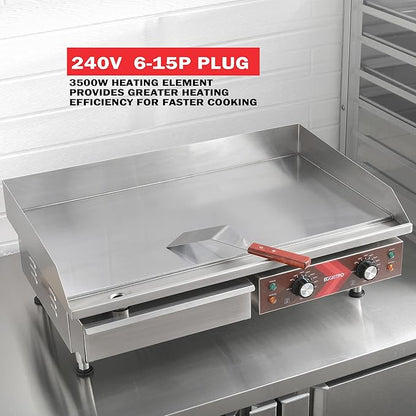EGGKITPO Commercial Electric Griddle 29 Inch Large Countertop Griddle Non-Stick Flat Top Grill Stainless Steel Teppanyaki Griddle with Adjustable Temperature 90℉-575℉ for Restaurant Use 240V 3500W