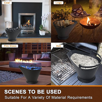 Poofzy Ash Bucket for Fireplace, 3.2 Gallon Metal Fireplace Ash Bucket for Wood Stove, Includes Shovel, Broom and Gloves Indoor & Outdoor