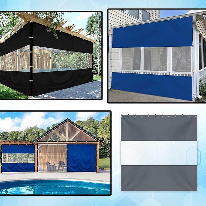 Covers & all Outdoor Clear Panel Curtain, 12 oz Vinyl Outdor Curtains for Patio, Waterproof & Weather Resistant Tarp with Brass Grommets for Pergola, Porch, Gazebos, Balcony (13H x 10W feet, Gray)
