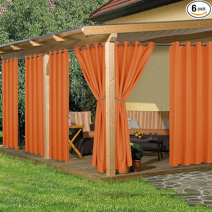 Outdoor Curtains for Patio Waterproof 6 Pcs 54x95 Inch Mecca Orange | Outsides by HolidayIdeas