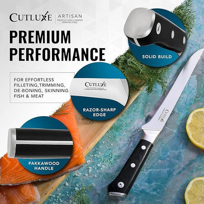 Cutluxe Carving Knife Set for BBQ & Brisket – Razor Sharp German Steel Slicing and Boning Knife for Meat Cutting, Full Tang & Ergonomic Handle, Grilling Gifts for Men – Artisan Series