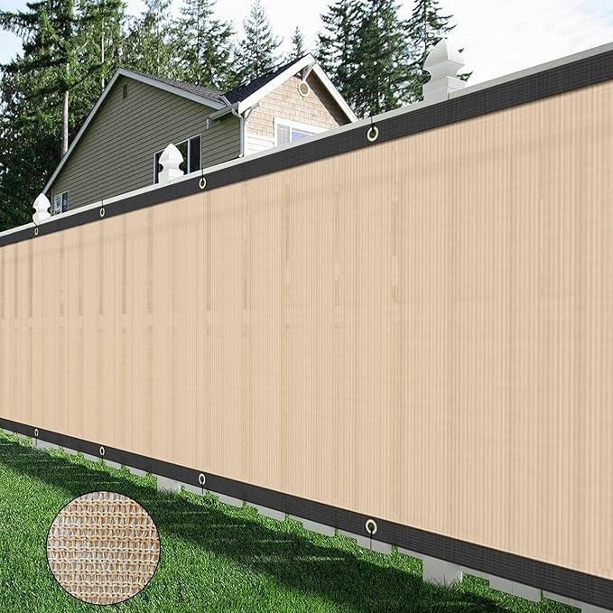 AYOHA 4' x 163' Privacy Fence Screen Fabric Mesh Shade Net Cover, Heavy Duty 160 GSM Privacy Barrier for Chain Link Fence, 90% Privacy Blockage, Excellent Airflow, Cable Zip Ties Included, Beige