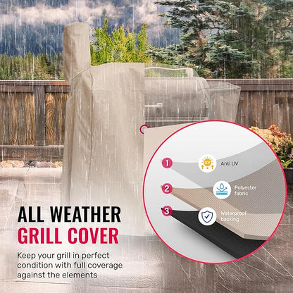 Grillman Grill Cover for Traeger Pro Series 575/22 - Wind and Waterproof Solution-Dyed Fabric - Smooth Sewing Thread with Dark Line Inside - Tan - Traeger Grill Cover