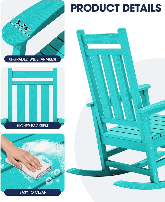 Oversized Outdoor Rocking Chair Set of 2, HDPE Patio Rockers, Aruba | | - Image 7