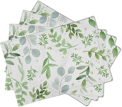 Giwawa Leaf Spring Placemats Set of 4 Sage Green Eucalyptus Leaves Linen Non Slip Place Mat Watercolor Summer Botanical Rustic Farmhouse Kitchen Decorations 12x18 Inch for Home Dining Table Party