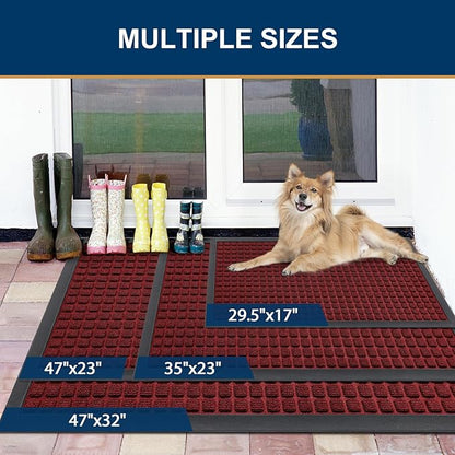 Smiry Front Door Mat Outside Entrance, Heavy Duty Natural Rubber Doormat, Non Slip, Trap Dirt and Moisture, Easy Clean, Low Profile Welcome Floor Mats for Indoor Outdoor Entry, 70x46.5 Inch, Red