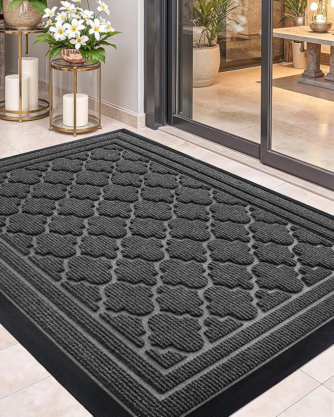 Color&Geometry Front Door Mat Outside Entrance, Heavy Duty Non Slip Low Profile Doormat for Entryway, Trap Dirt and Moisture Welcome Mats All-Weather, Easy Clean, Patio, Garage, 24"x48" Grey