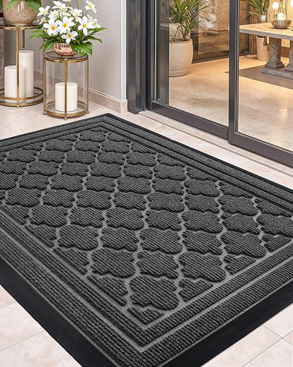 Color&Geometry Front Door Mat Outside Entrance, Heavy Duty Non Slip Low Profile Doormat for Entryway, Trap Dirt and Moisture Welcome Mats All-Weather, Easy Clean, Patio, Garage, 24"x48" Grey