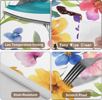 Spring Summer Floral Round Fitted Tablecloth with Elastic Watercolor Flower Outdoor Circle Table Cloth for 36-40" Tables Colorful Stretch Waterproof Washable Table Cover for Picnic Dining Party Decor