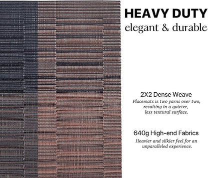 LEXMORE PlaceMats Set of 12 Vinyl/Plastic Woven Place Mats for Kitchen Table Indoor/Outdoor Washable PlaceMat Wipeable Dining Table Mats(Ombre Brown Black)