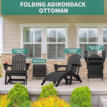 FUNBERRY Folding Adirondack Ottoman, HDPE All Weather Outdoor Foot Rest, Easy Storage Patio Footstool, Ottomans and Footstools for Outside
