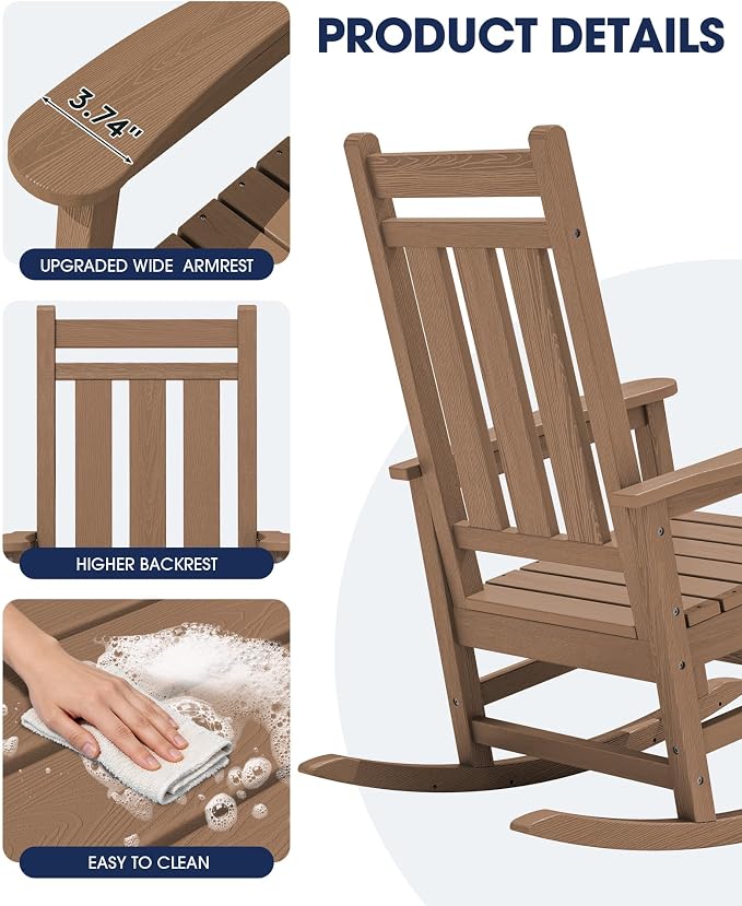 Oversized Outdoor Rocking Chair Set of 2, HDPE Patio Rockers - Image 8