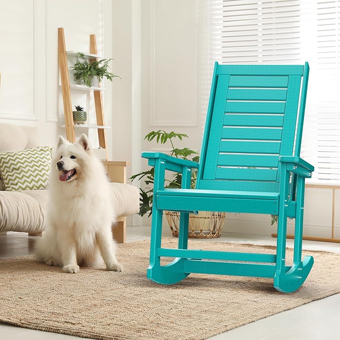 GREENVINES Oversized Outdoor Rocking Chair, HDPE Rocker, Aqua | 21.7" Wide Seat - Image 5