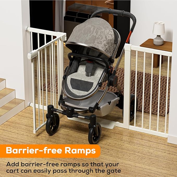 29.5-40.6" Baby Gate for Stairs, Pressure Mounted Dog Gate Indoor, Auto Close Pet Gate for Doorways No Drilling, Easy Install Baby Essentials with Large Walk Thru Door, White