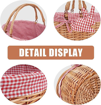 G GOOD GAIN Wicker Picnic Basket with Double Folding Handles,Willow Picnic Hamper,Natural Hand Woven Easter Basket,Easter Eggs and Candy Basket,Bath Storage,Gift Packing Basket.Red
