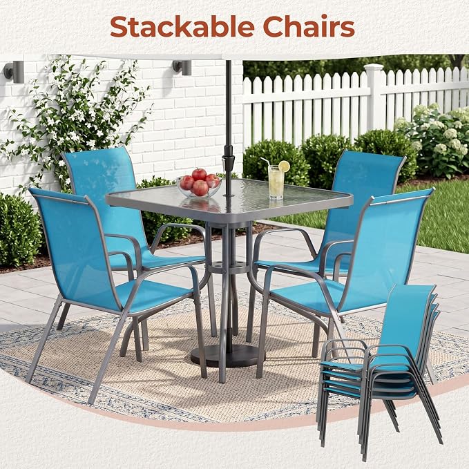 TLSUNNY Patio Chair, Outdoor Stackable Textilene Chairs Set of 6, Sky Blue | - Image 7