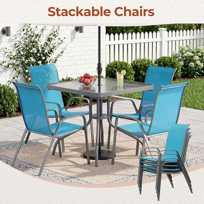 TLSUNNY Patio Chair, Outdoor Stackable Textilene Chairs Set of 8, Sky Blue | - Image 7