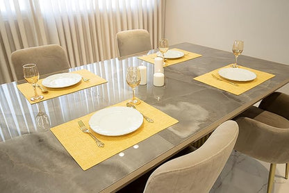 Placemat Set-Washable Place Mats for Parties, Elegant Table Mats for Kitchen Table, Set of 4 Dining Table Placemats, Heat-Resistant Cloth Placemats for Indoor and Outdoor,13x19-Yellow
