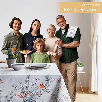 Maison d' Hermine Table Cloth Rectangle Table 100% Cotton 54 x 72 Inches Fall Tablecloth Reusable Everyday Use for Thanksgiving Christmas Decorations Dining Farmhouse Party (Whitish Shabby Chique)