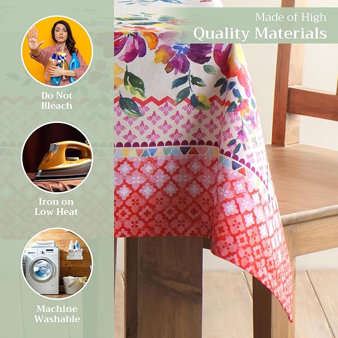 Maison d' Hermine Table Cloth Rectangle Table 100% Cotton 60 x 120 Inches Tablecloth Reusable Decorative for Dining Room, Farmhouse, Home, Party, Festive & Wedding Spring Summer - Rose Garden