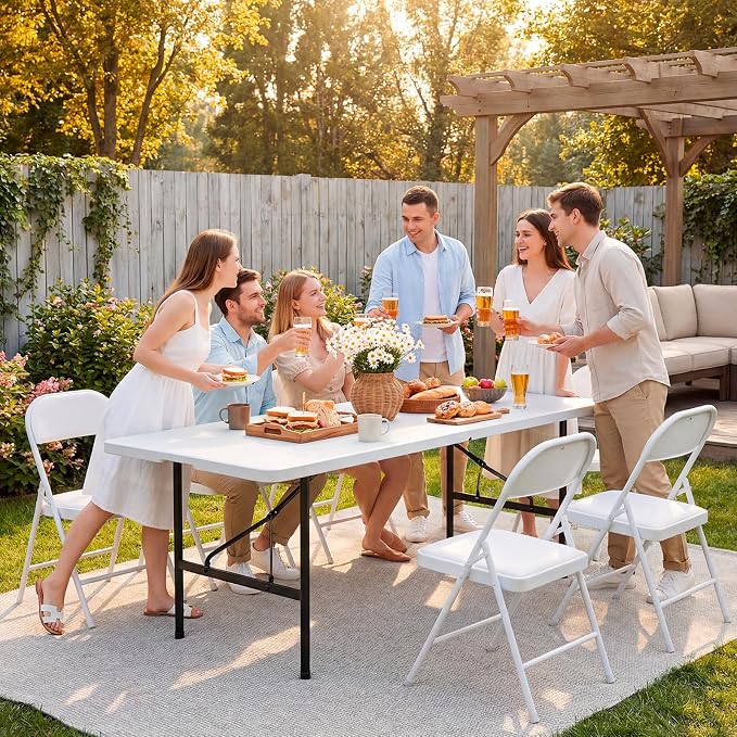 6 Pack Padded Folding Chairs, Portable Metal Foldable Chairs - Image 8