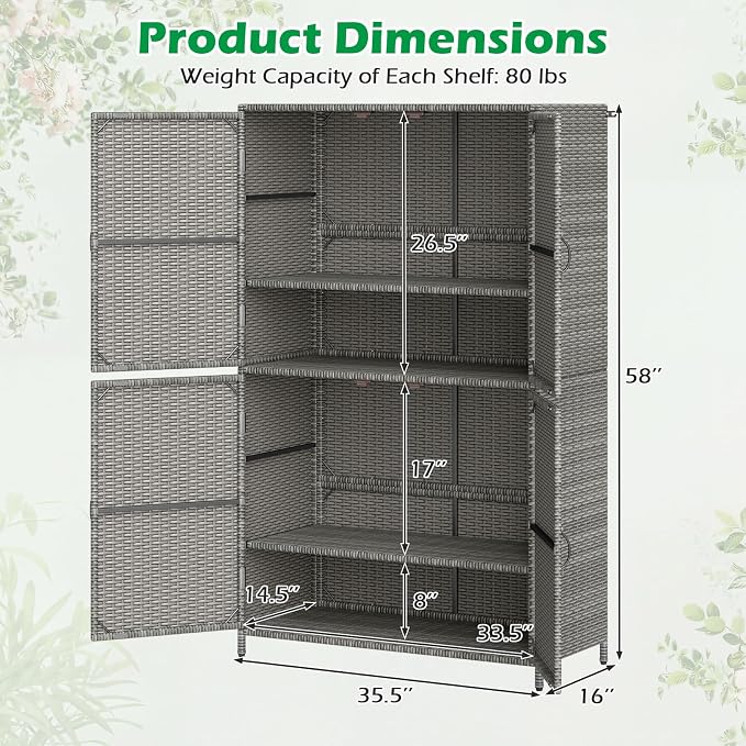 Tangkula Rattan Outdoor Storage Cabinet, Patiojoy Outdoor Cabinet - Image 7