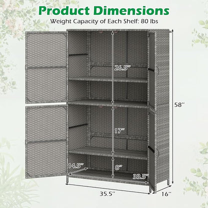 Tangkula Rattan Outdoor Storage Cabinet, Patiojoy Outdoor Cabinet - Image 7