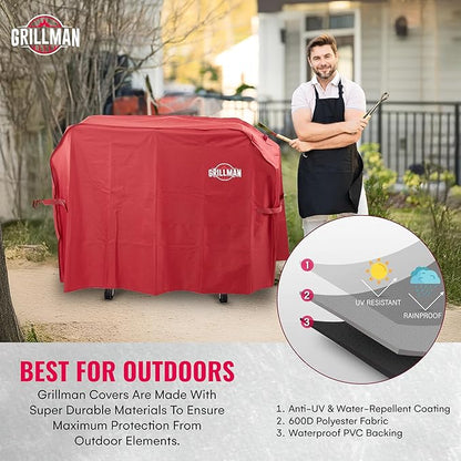 Grill Cover by Grillman, Red, 64 Inch, BBQ Outdoor Grill Covers, Charcoal & Gas Grills, Waterproof, Rip-Proof, Weather-Resistant, Anti-UV, Barbecue Cover for Weber, Genesis, Charbroil, Nexgrill, etc