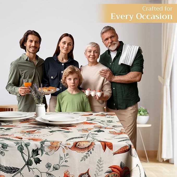 Maison d' Hermine Table Cloth Square Table 100% Cotton 54 x 54 Inches Fall Tablecloth Reusable Everyday Use for Thanksgiving Christmas Decorations Dining Farmhouse Party (Dalida)