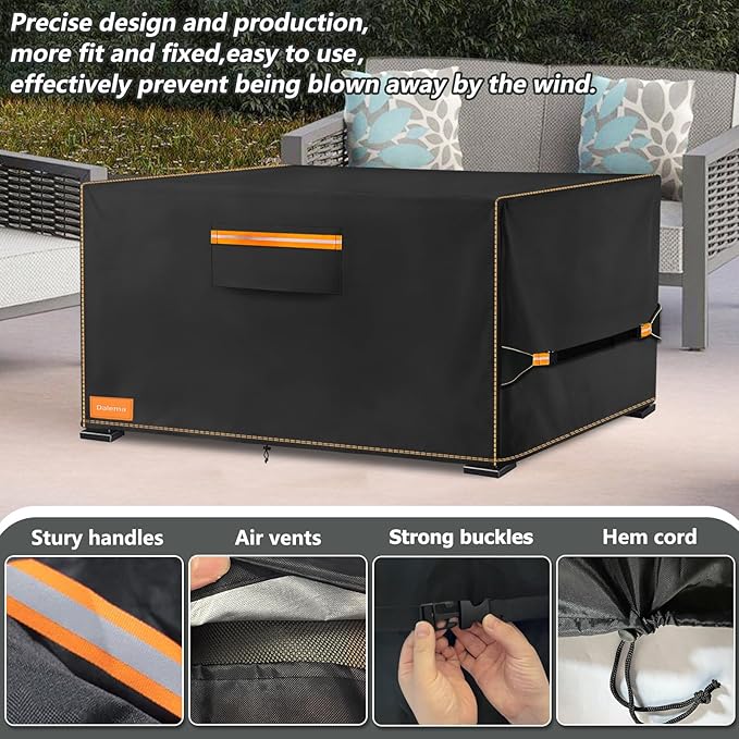 Fire Pit Cover,Outdoor Heavy Duty 600D 100% Waterproof Fire Pit Cover Rectangular,Weatherproof Firepit Covers Rectangle 52" L x 34" W x 24" H,Black