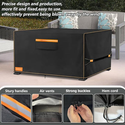 Fire Pit Cover,Outdoor Heavy Duty 600D 100% Waterproof Fire Pit Cover Rectangular,Weatherproof Firepit Covers Rectangle 52" L x 34" W x 24" H,Black