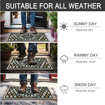 CHICHIC Welcome Door Mat 24 x 36 Inch Front Doormat Outdoors for Home Entrance Outdoors Mat for Outside Entry Way Doormat Entry Rugs, Heavy Duty Non Slip Rubber Back Low Profile, Flower