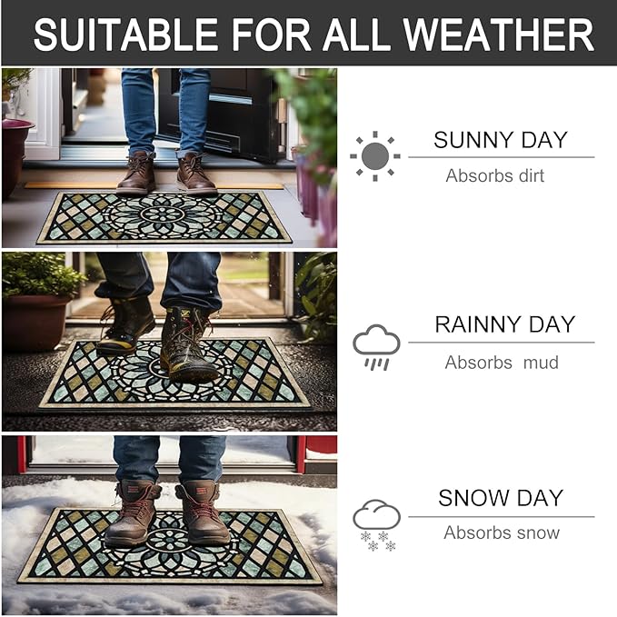 CHICHIC Welcome Door Mat 17x 30 Inch Front Doormat Outdoors for Home Entrance Outdoors Mat for Outside Entry Way Doormat Entry Rugs, Heavy Duty Non Slip Rubber Back Low Profile, Flower