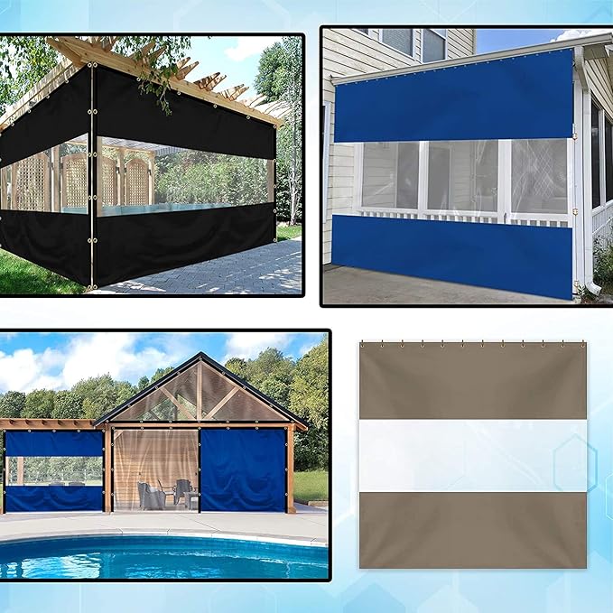 Covers & all Outdoor Clear Panel Curtain, 12 oz Vinyl Outdor Curtains for Patio, Waterproof & Weather Resistant Tarp with Brass Grommets for Pergola, Porch, Gazebos, Balcony (10’ H x 4’ W Feet, Beige)