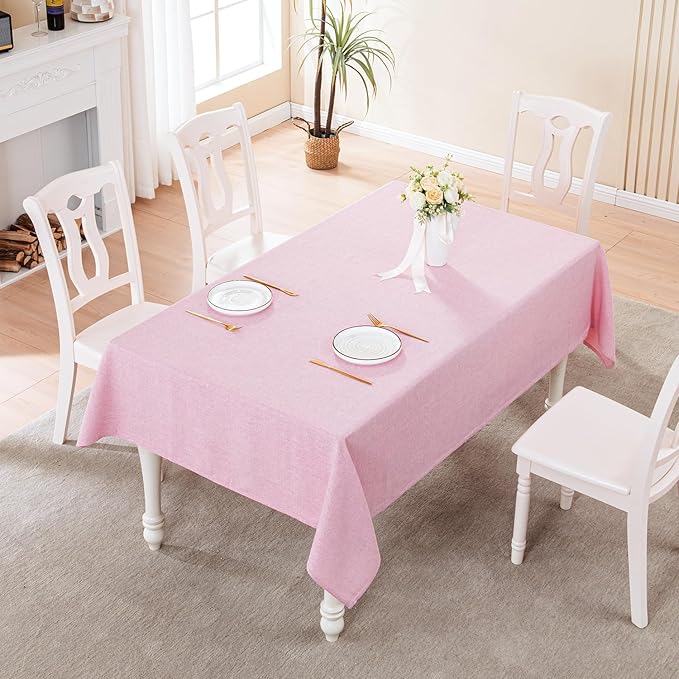 BALCONY & FALCON Rectangle Tablecloth Washable Wrinkle Resistant and Water Proof Table Cloth Decorative Linen Fabric Tablecloths for Dining Parties Kitchen Wedding and Outdoor Use (Light Pink, 57x118)