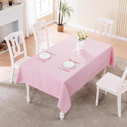 BALCONY & FALCON Rectangle Tablecloth Washable Wrinkle Resistant and Water Proof Table Cloth Decorative Linen Fabric Tablecloths for Dining Parties Kitchen Wedding and Outdoor Use (Light Pink, 55x95)