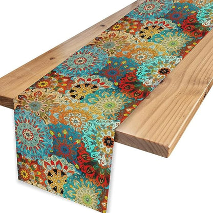 Bohemian Mandala Table Runner, Vintage Colorful Boho Geometric Floral Flower Antique Paisley Rustic Coffee Table Center Decor for Family Kitchen and Living Room Outdoor Table Decorations, 13"x90"