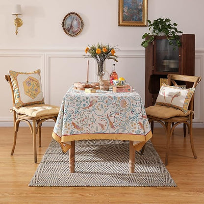 patdrea Designer Vintage French Rectangular Tablecloth,Floral Birds Pattern Linen Table Cloth,Fall Yellow Decor Table Cover for Kitchen Dining Banquet,Christmas,Thanksgiving,63"x87"-Magnolia