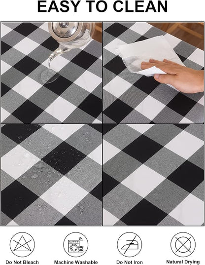 Cupuamon 2 Pack Waterproof Polyester Fabic Rectangle Checkered Tablecloth，60x84 Outdoor Table Cloth，Oil Stain Prevention Table Cloth for Pinics and Parties（Black and White）