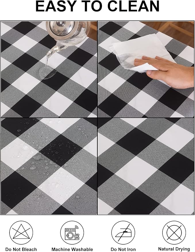 Cupuamon 2 Pack Waterproof Polyester Fabic Rectangle Checkered Tablecloth，60x102 Outdoor Table Cloth，Oil Stain Prevention Table Cloth for Pinics and Parties（Black and White）