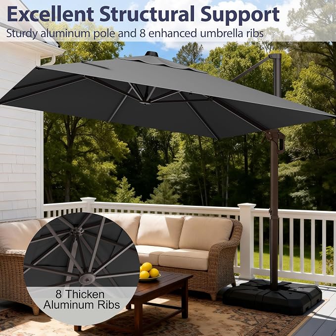 9' X 12' Cantilever Patio Umbrella Rectangle Outdoor Umbrella, 6-Level Tilt & - Image 2