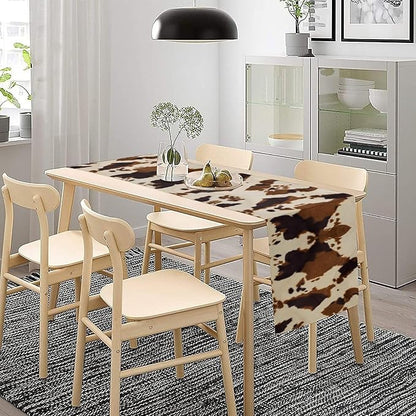 Cowhide Print Table Runner, Western Farm Animal Fur Wildlife Rustic Table Runner for Kitchen Farmhouse Dining Home Banquet Party 13x70in