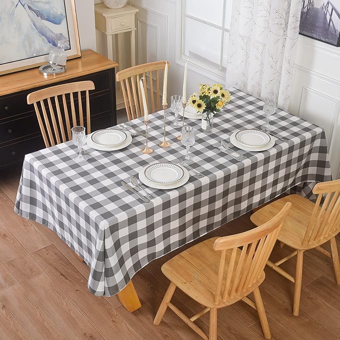 Cupuamon 2 Pack Waterproof Polyester Fabic Rectangle Checkered Tablecloth，60x120 Outdoor Table Cloth，Oil Stain Prevention Table Cloth for Pinics and Parties（Gary and White）