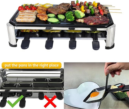 TAMARIT 8-Person Raclette Grill, Electric Party Grill with Nonstick Plate, 8 Pans and Spatulas, 1500 W (Indoor), Stainless Steel