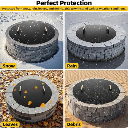 G GOOD GAIN Firepit Lid Round 38 Inch - Rust Resistant Fire Pit Lid Cover with Wooden Handle & Gloves, Fire Pit Snuffer Lid for Courtyards, Patio, Winter Cold Protection. Fits Fire Pits Up to 36"