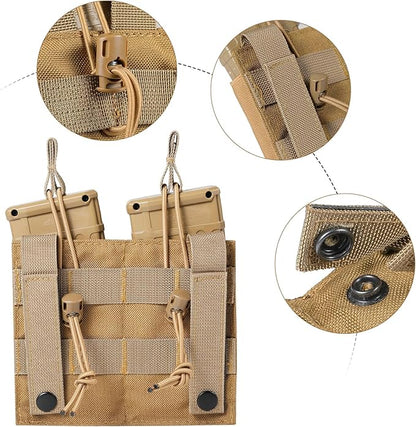 Open-Top Single/Double/Triple Molle Mag Pouch for 5.56mm M4 M16 AK AR Glock M1911 9mm Elastic Rifle Magazines Pistol Mag Pouches Holder Carrier with USA Flag Patch