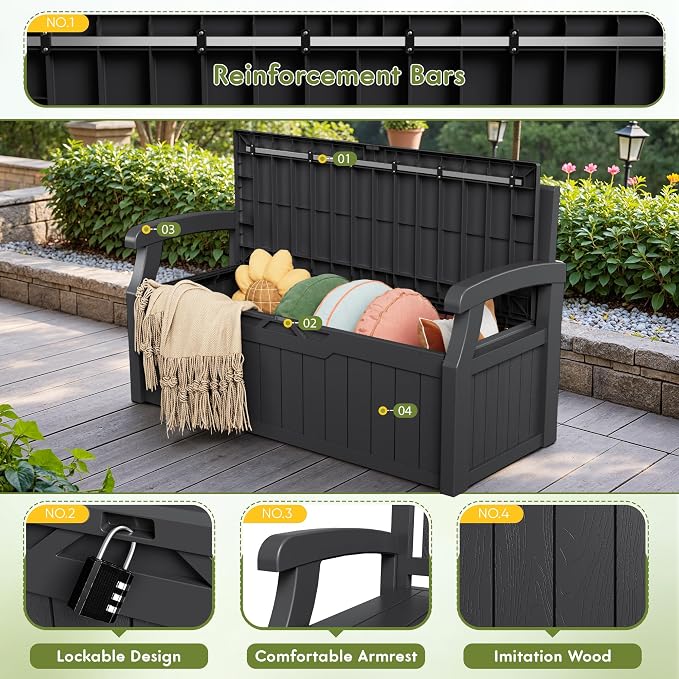 Greesum 80 Gallon Outdoor Storage Bench Deck Box, Waterproof UV Resistant - Image 4