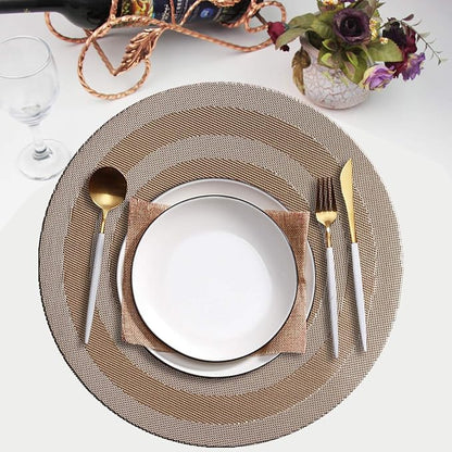 PIGCHCY Round Placemat Set of 8 Vinyl Washable Kitchen 15 inch Table Placemats for Wedding Holiday Party (8pcs Round, Champagne)